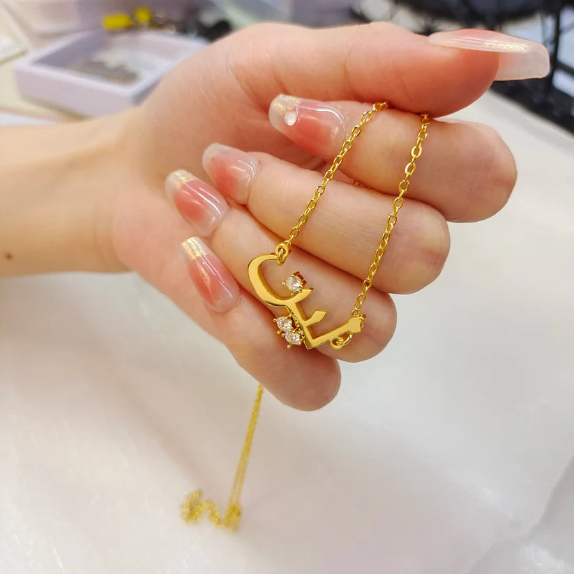 Luxury Arabic Name Necklace with Diamond Dot