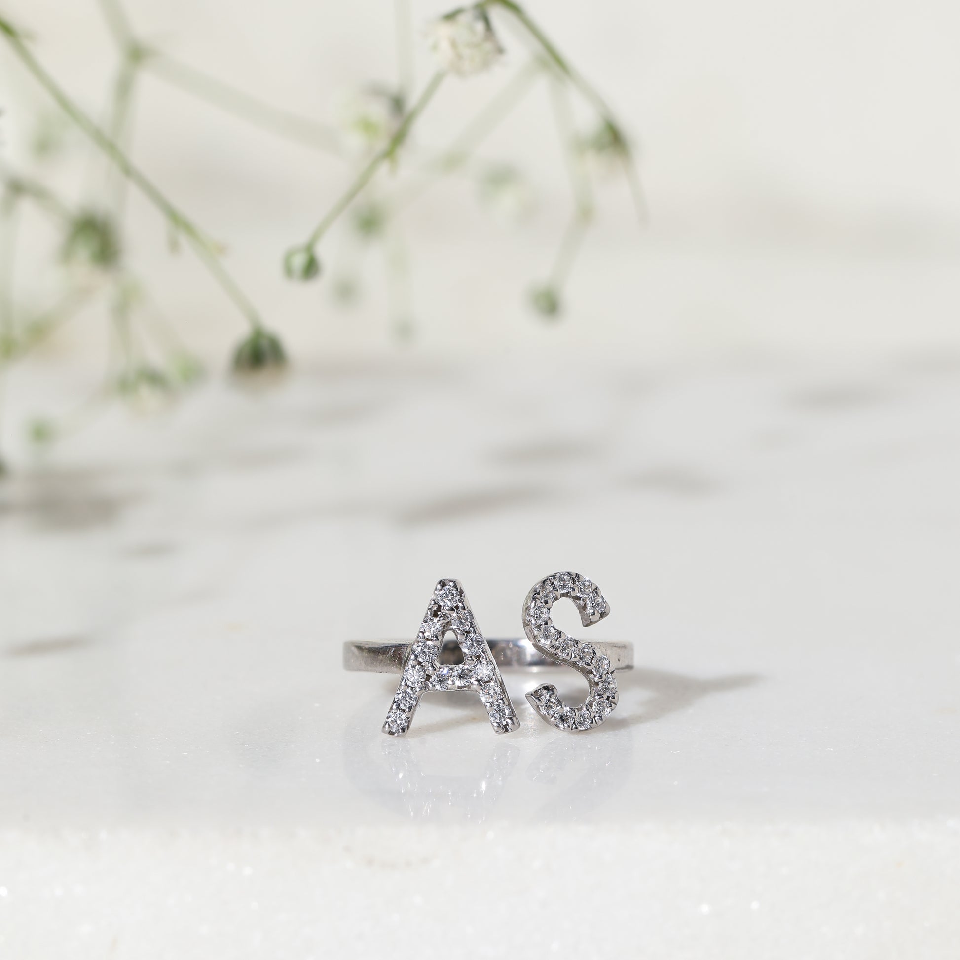 Bling Studded Initial Ring
