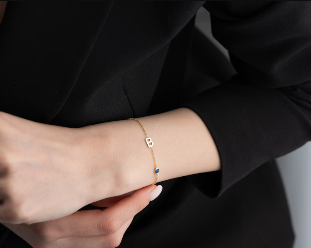 Letter Bracelet with Birthstone