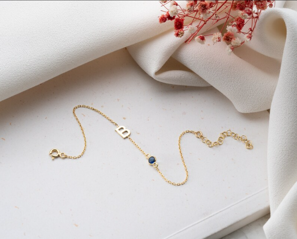 Letter Bracelet with Birthstone
