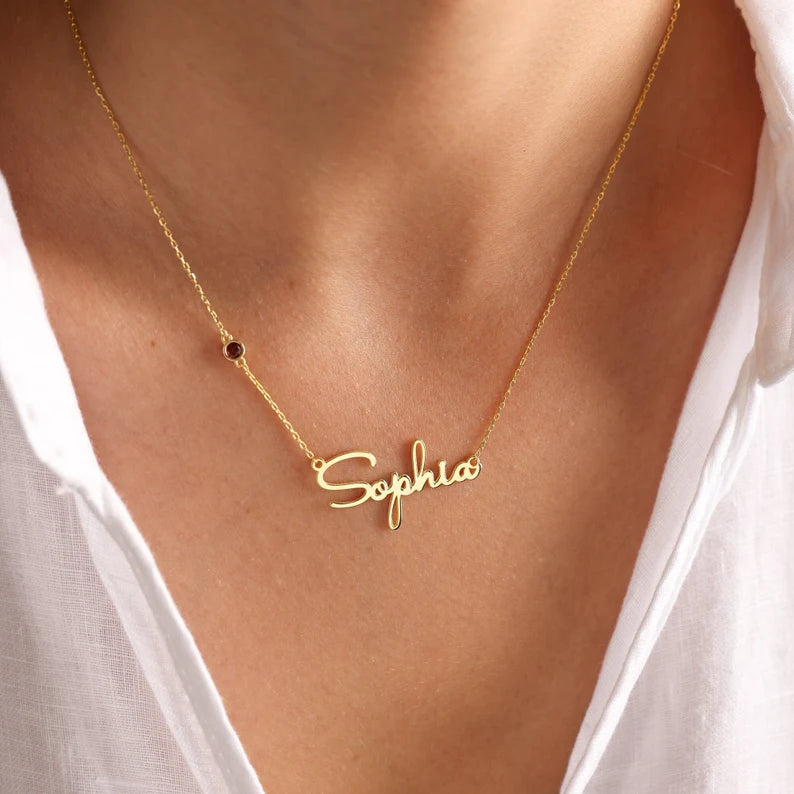 Custom Name Necklace With Birthstone