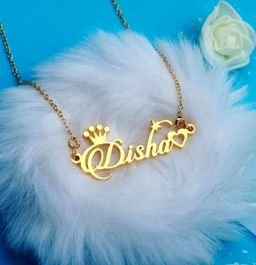 Custom Name Necklace Crown And Open Heart