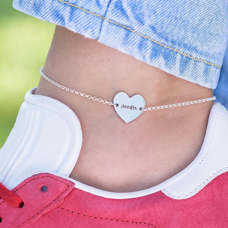 Customized Heart Anklet with Name Engraving