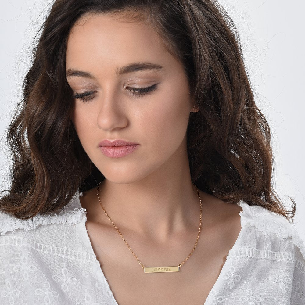 ENGRAVABLE BAR NECKLACE WITH CUBIC ZIRCONIA