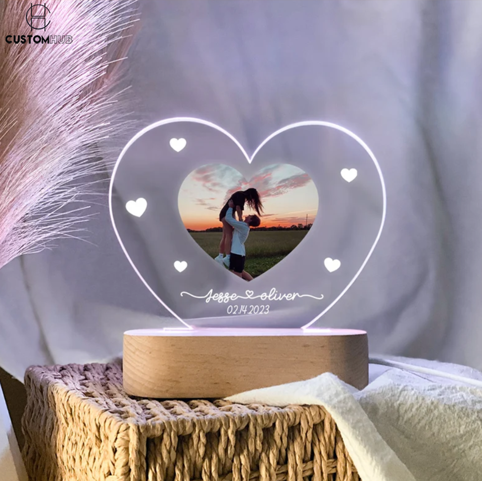 Customized heart-shaped couple photo night light