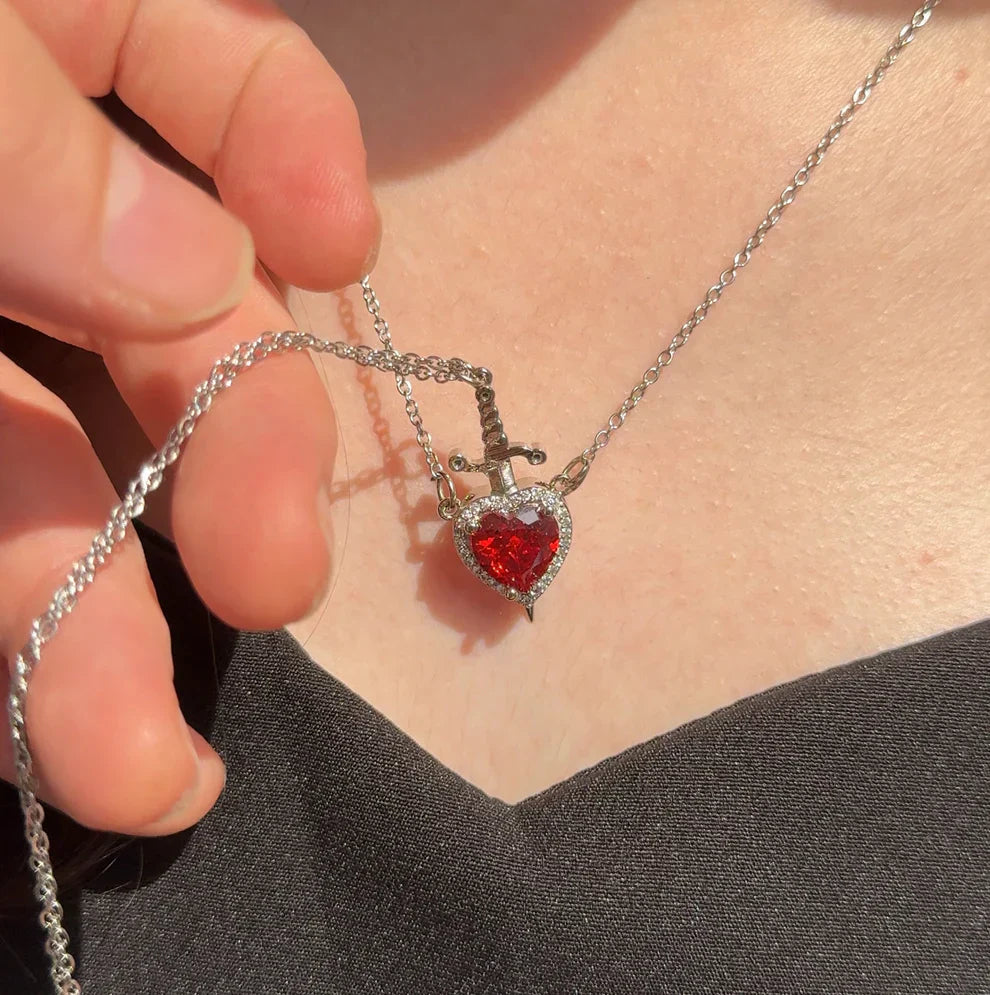 Heart and Sword Couple Necklace