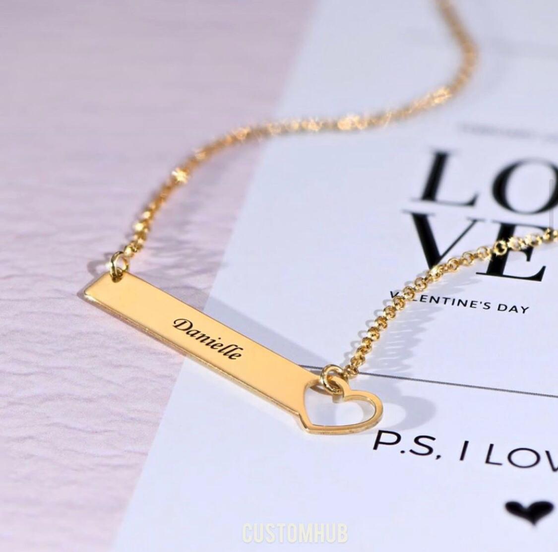 Personalized Bar Necklace with Heart