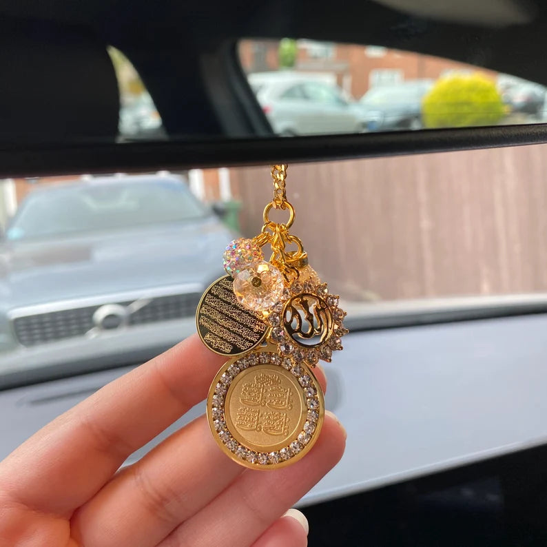 CAR MIRROR AYATUL KURSI, ALLAH, 4QUL CHARM NECKLACE
