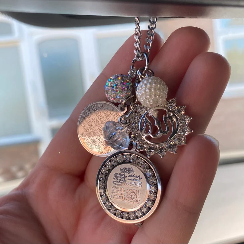 CAR MIRROR AYATUL KURSI, ALLAH, 4QUL CHARM NECKLACE